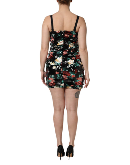 Vestido recto sin mangas Dolce & Gabbana negro con lentejuelas florales