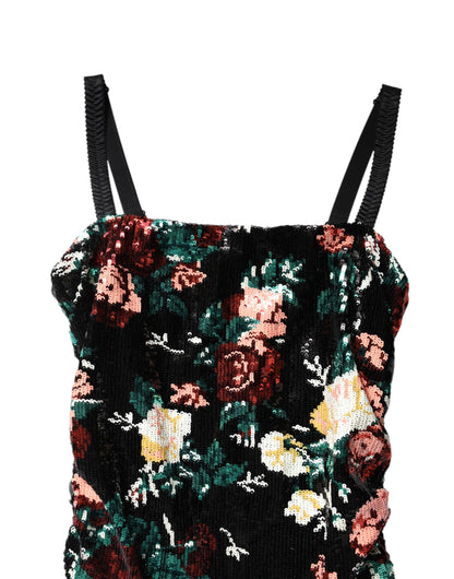 Vestido recto sin mangas Dolce & Gabbana negro con lentejuelas florales