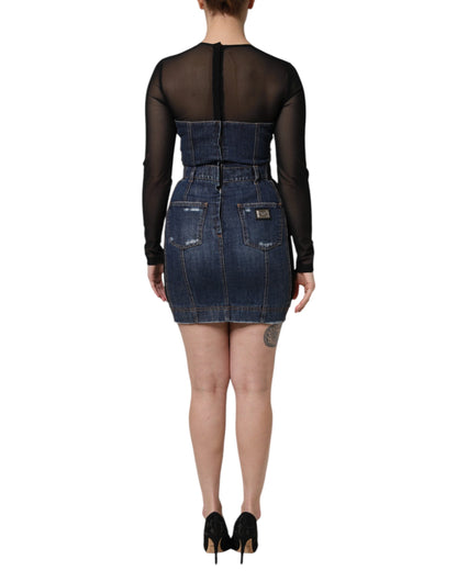 Minivestido vaquero de manga larga negro azul de Dolce & Gabbana