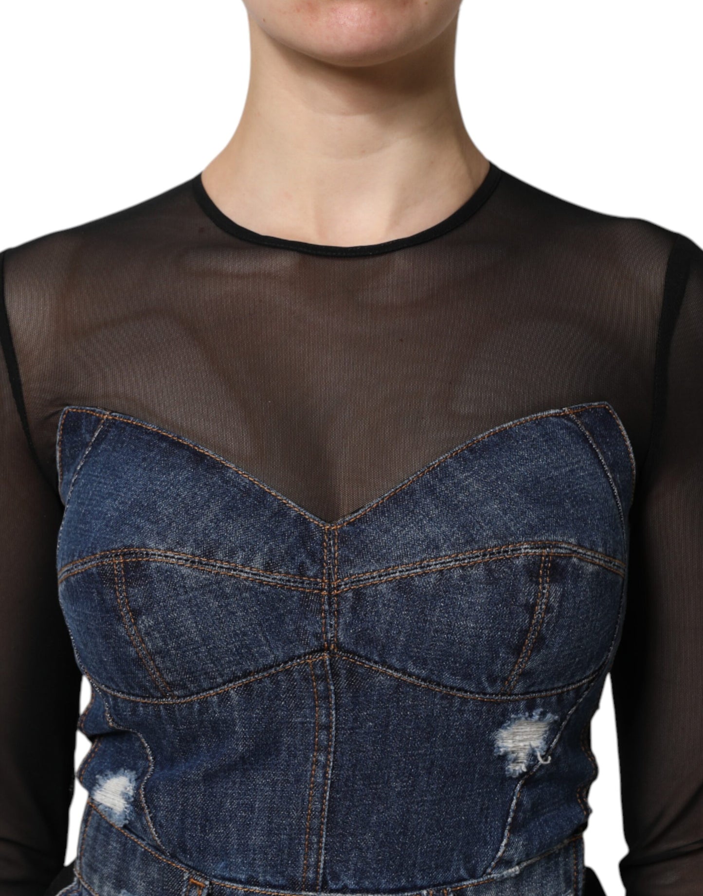 Minivestido vaquero de manga larga negro azul de Dolce & Gabbana