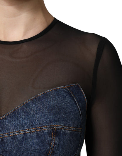Minivestido vaquero de manga larga negro azul de Dolce & Gabbana