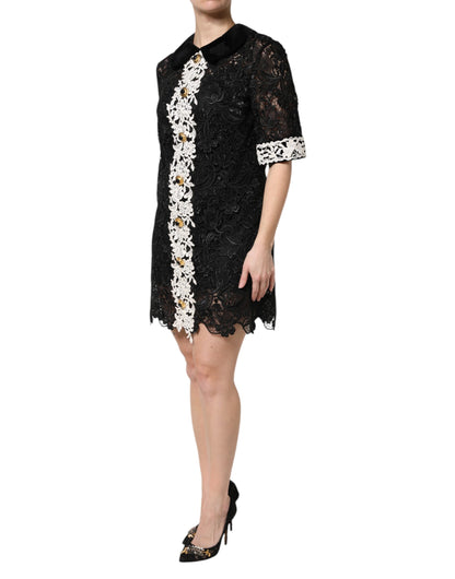 Minivestido negro de encaje floral con adornos de Dolce & Gabbana