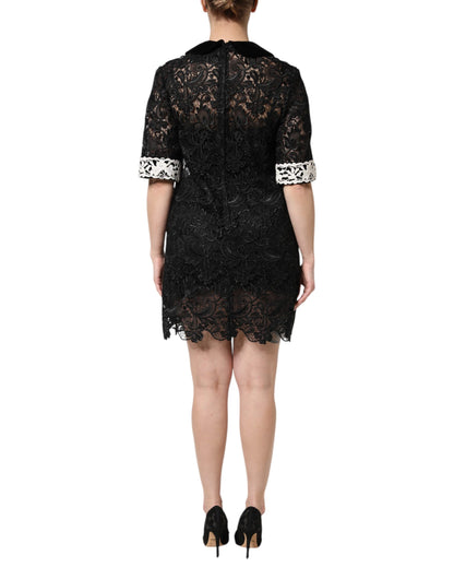 Minivestido negro de encaje floral con adornos de Dolce & Gabbana