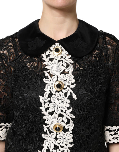 Minivestido negro de encaje floral con adornos de Dolce & Gabbana