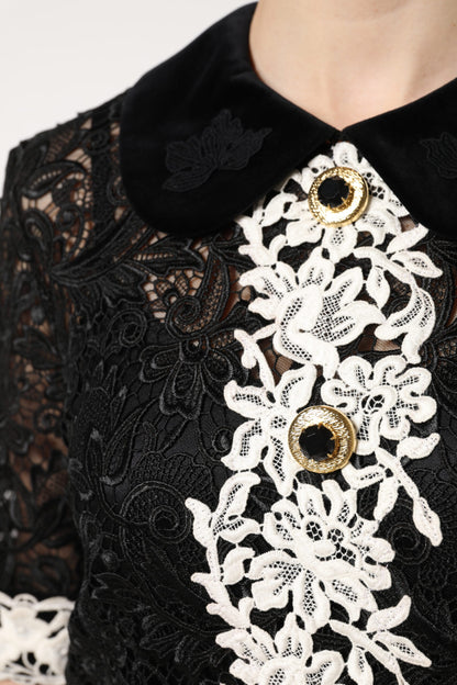 Minivestido negro de encaje floral con adornos de Dolce & Gabbana