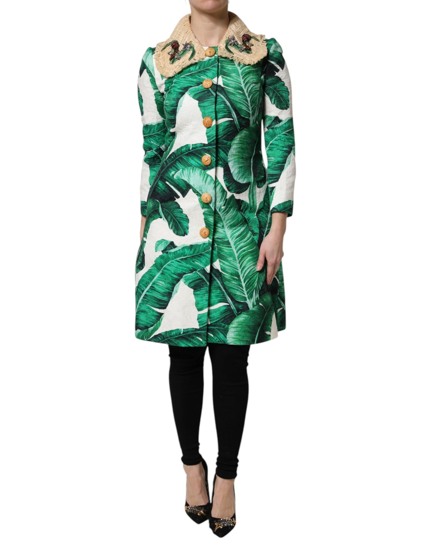 Chaqueta Trench de Dolce & Gabbana Multicolor con Estampado de Hojas y Adornos