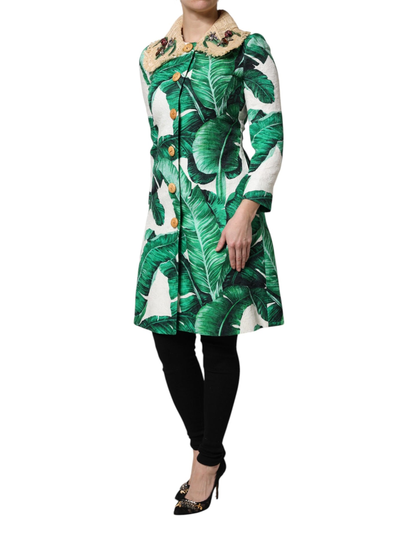 Chaqueta Trench de Dolce & Gabbana Multicolor con Estampado de Hojas y Adornos