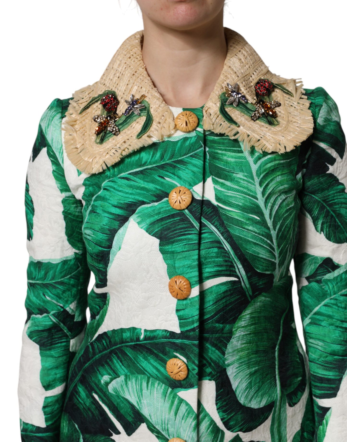 Chaqueta Trench de Dolce & Gabbana Multicolor con Estampado de Hojas y Adornos