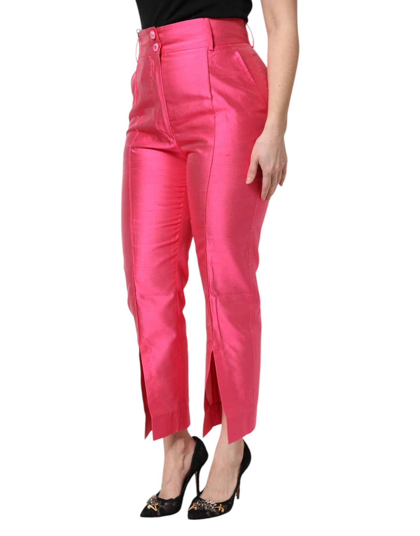 Pantalones Dolce & Gabbana de seda rosa de tiro alto y corte entallado