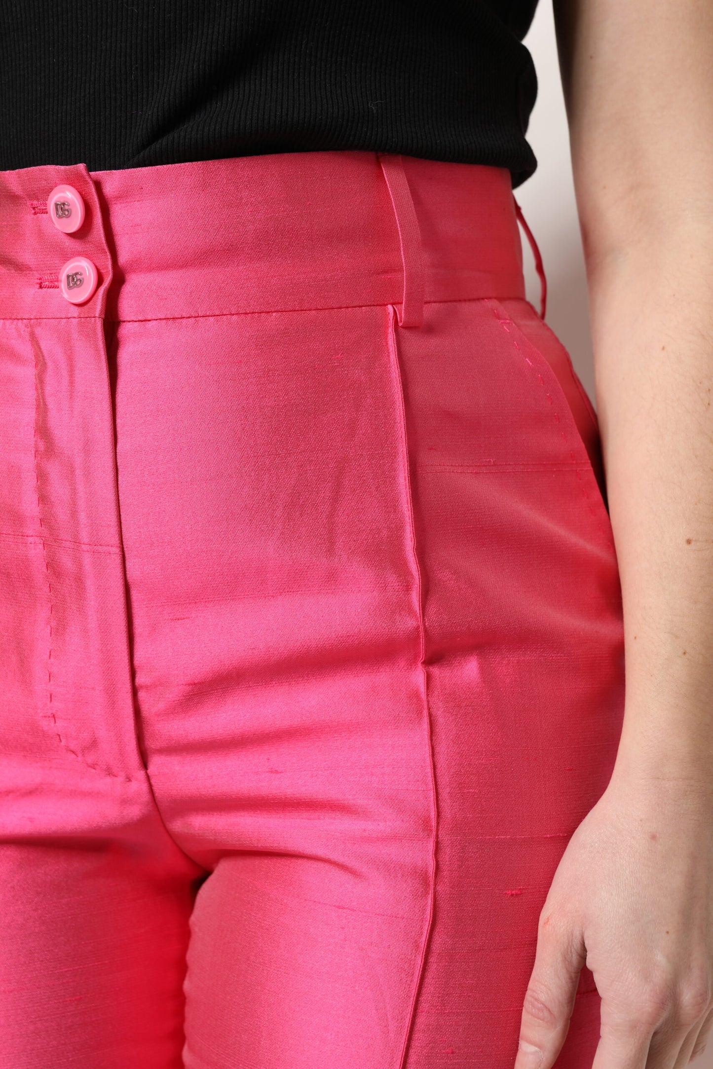 Pantalones Dolce & Gabbana de seda rosa de tiro alto y corte entallado