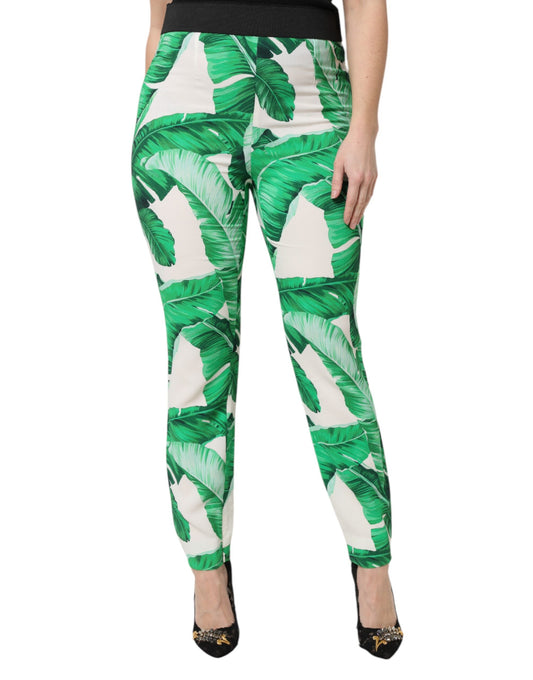 Pantalones de talle alto con estampado de hojas verdes de Dolce & Gabbana