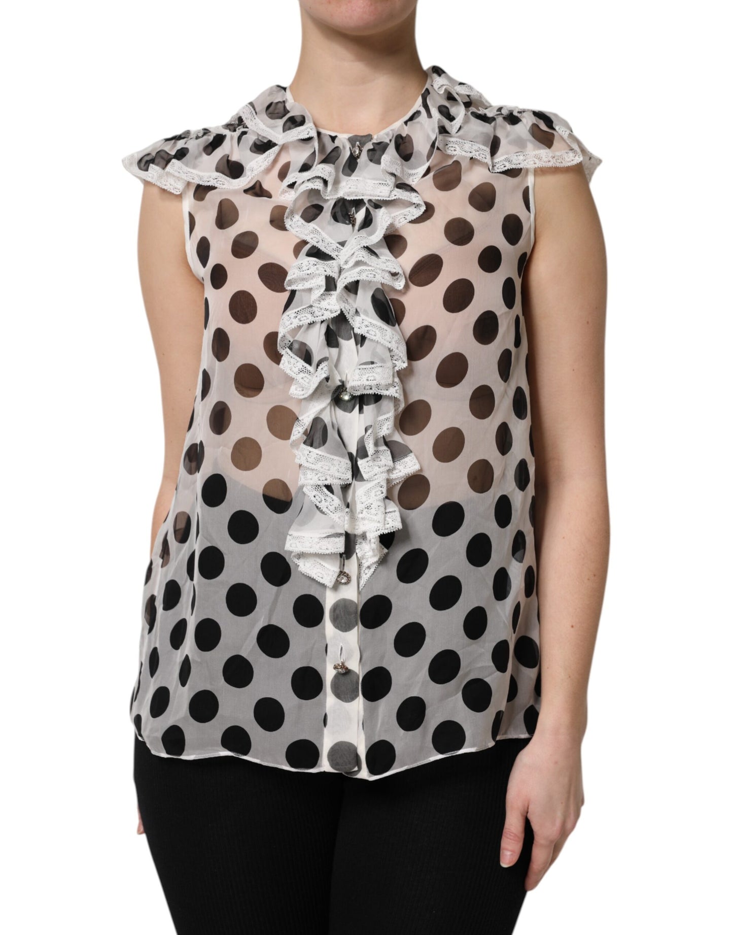 Top sin mangas de algodón con estampado de lunares blancos y negros de Dolce & Gabbana
