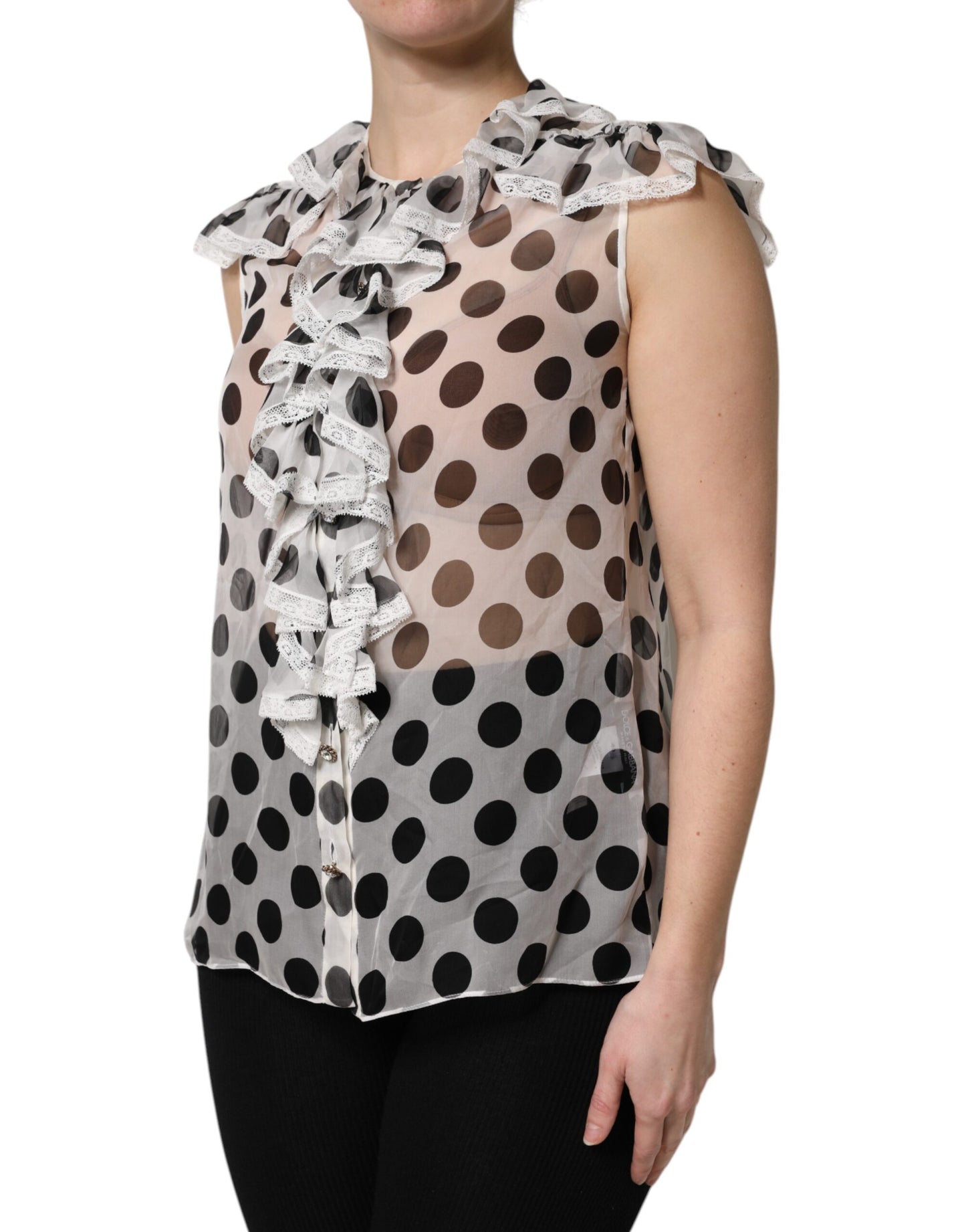 Top sin mangas de algodón con estampado de lunares blancos y negros de Dolce & Gabbana