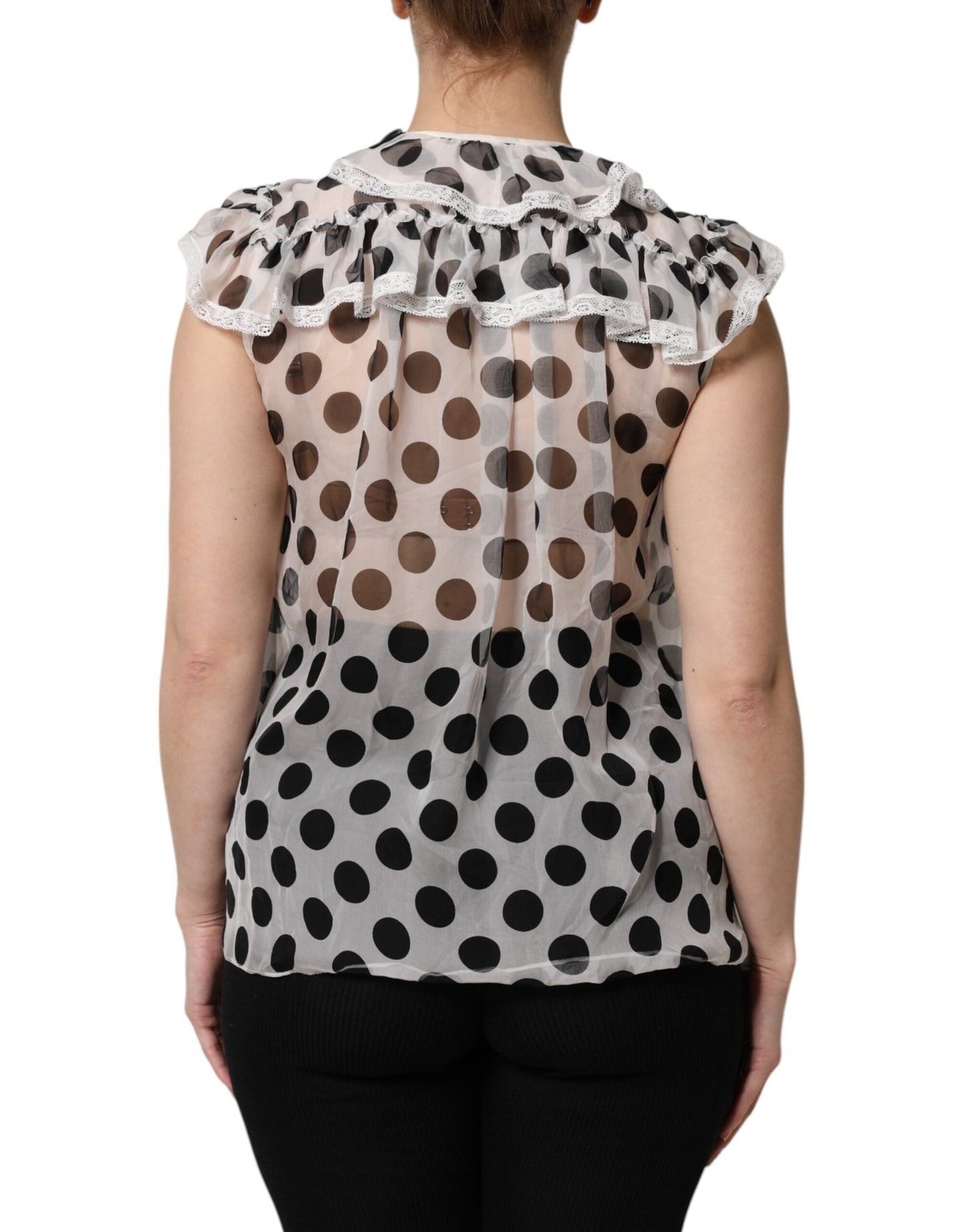 Top sin mangas de algodón con estampado de lunares blancos y negros de Dolce & Gabbana