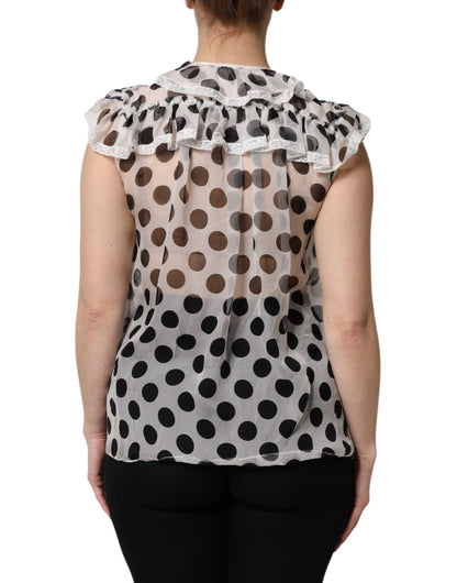 Top sin mangas de algodón con estampado de lunares blancos y negros de Dolce & Gabbana