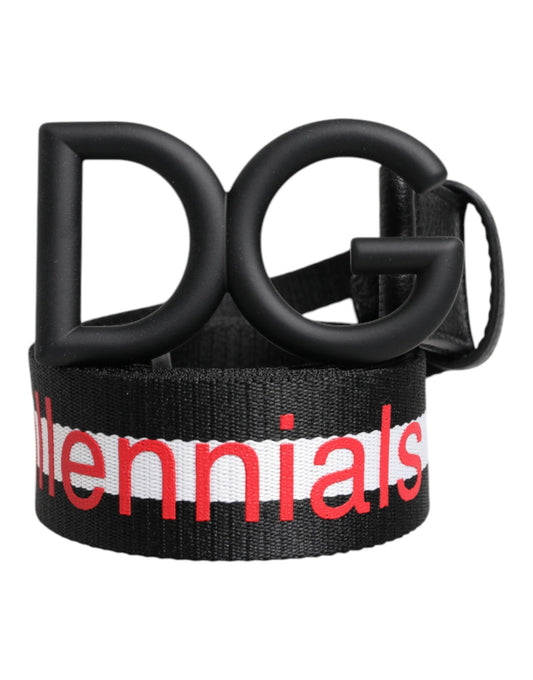 Cinturón Dolce & Gabbana de poliéster negro con estampado de logotipo y hebilla DG