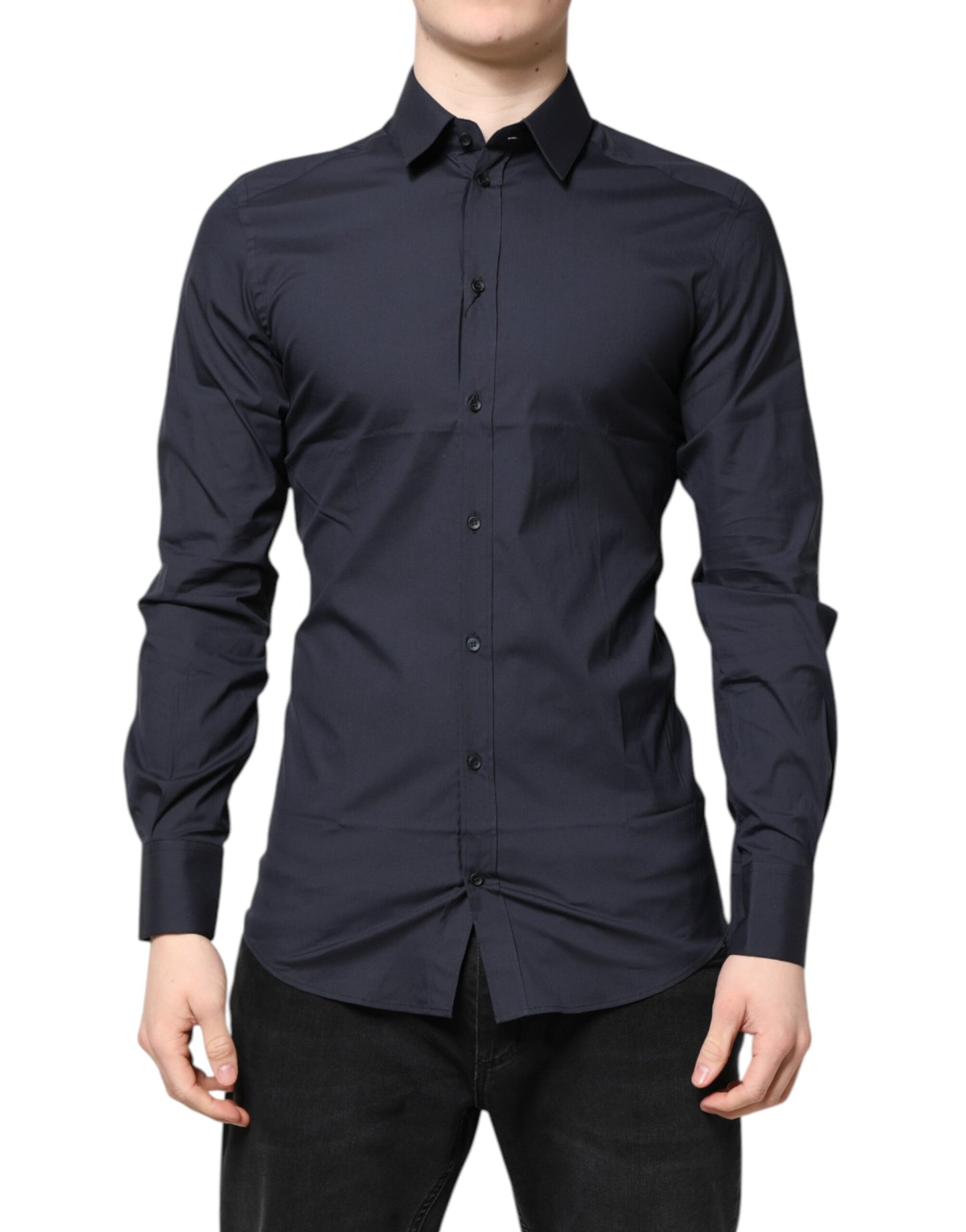 Camisa formal de algodón oro azul oscuro Dolce & Gabbana