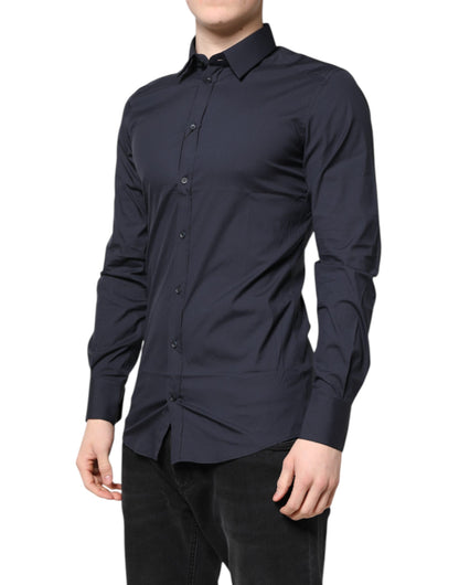 Camisa formal de algodón oro azul oscuro Dolce & Gabbana
