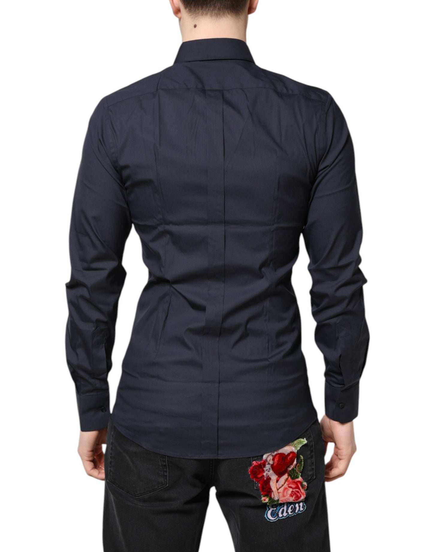Camisa formal de algodón oro azul oscuro Dolce & Gabbana