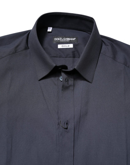 Camisa formal de algodón oro azul oscuro Dolce & Gabbana