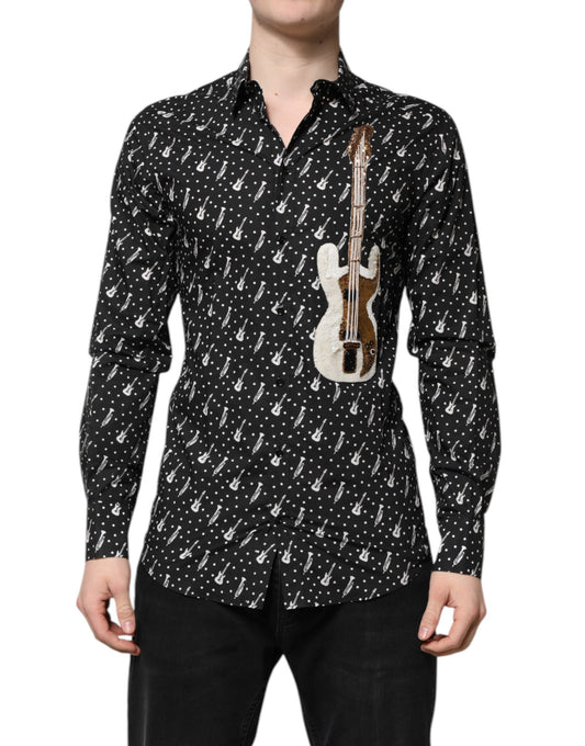 Camisa negra GOLD con adornos de instrumentos de Dolce & Gabbana