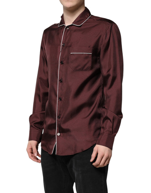 Camisa de manga larga de seda burdeos con lunares de Dolce & Gabbana
