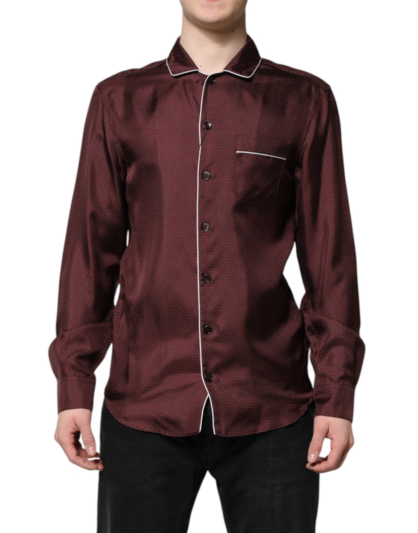 Camisa de manga larga de seda burdeos con lunares de Dolce & Gabbana