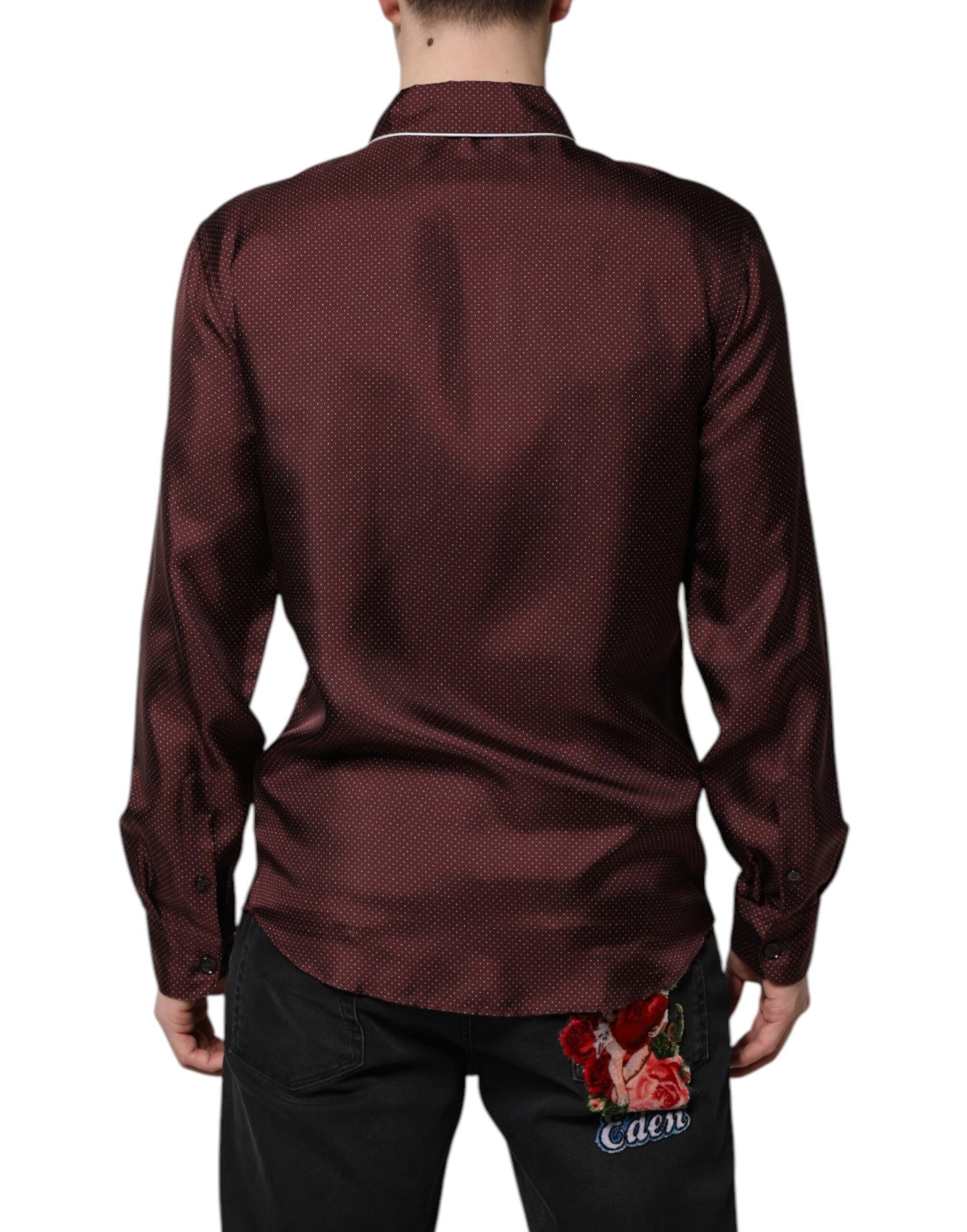 Camisa de manga larga de seda burdeos con lunares de Dolce & Gabbana
