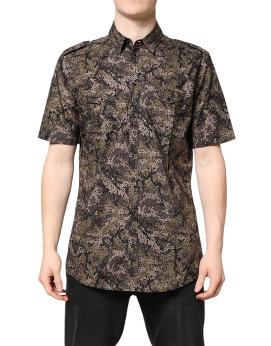 Camisa Dorada Abotonada Multicolor de Camuflaje de Dolce & Gabbana