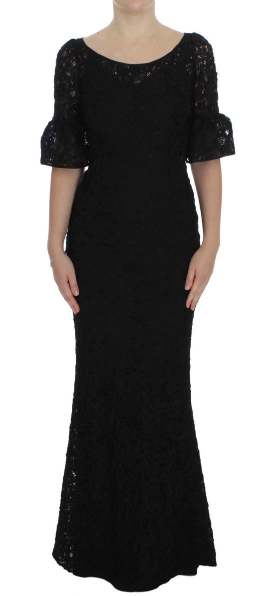 Vestido largo maxi ceñido de encaje floral negro de Dolce & Gabbana