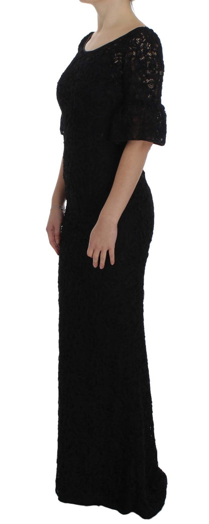Vestido largo maxi ceñido de encaje floral negro de Dolce & Gabbana