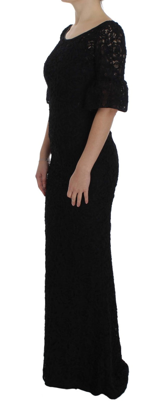 Vestido largo maxi ceñido de encaje floral negro de Dolce & Gabbana