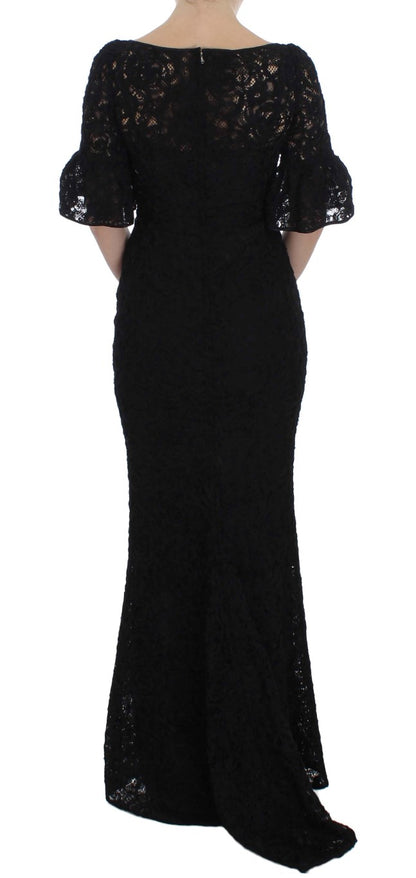 Vestido largo maxi ceñido de encaje floral negro de Dolce & Gabbana