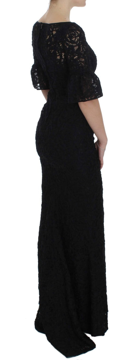 Vestido largo maxi ceñido de encaje floral negro de Dolce & Gabbana