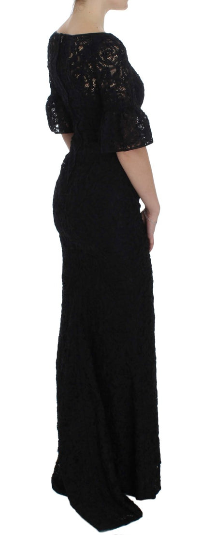 Vestido largo maxi ceñido de encaje floral negro de Dolce & Gabbana