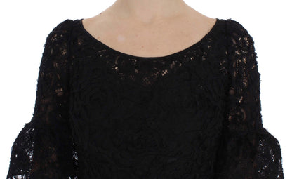 Vestido largo maxi ceñido de encaje floral negro de Dolce & Gabbana