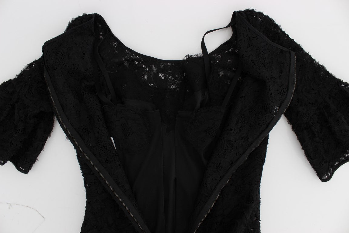Vestido largo maxi ceñido de encaje floral negro de Dolce & Gabbana