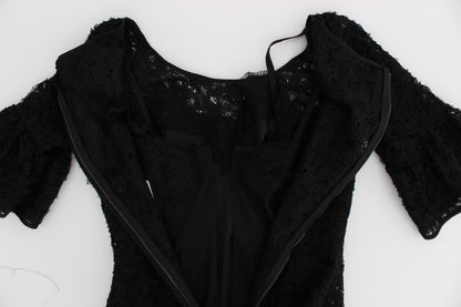 Vestido largo maxi ceñido de encaje floral negro de Dolce & Gabbana