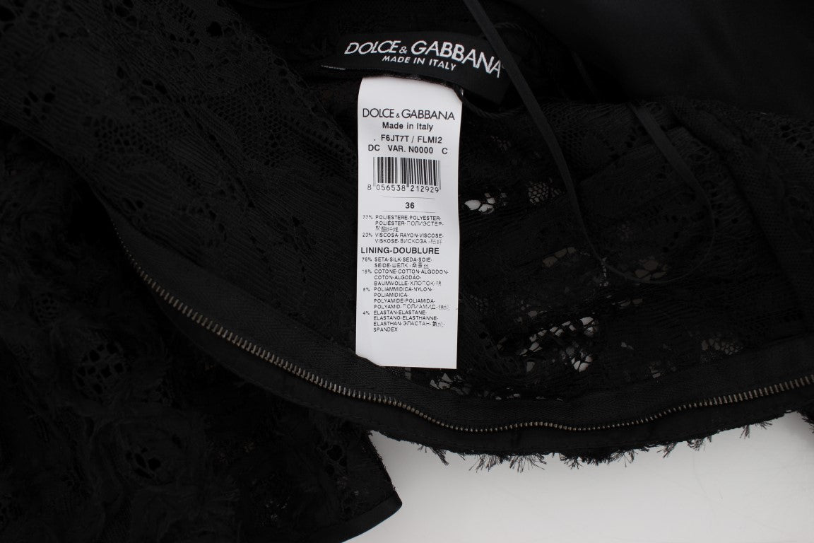 Vestido largo maxi ceñido de encaje floral negro de Dolce & Gabbana