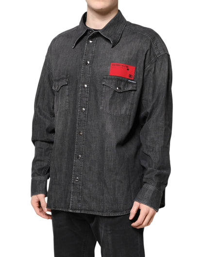 Camisa vaquera de manga larga con botones de Dolce & Gabbana, color gris