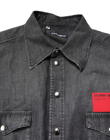 Camisa vaquera de manga larga con botones de Dolce & Gabbana, color gris
