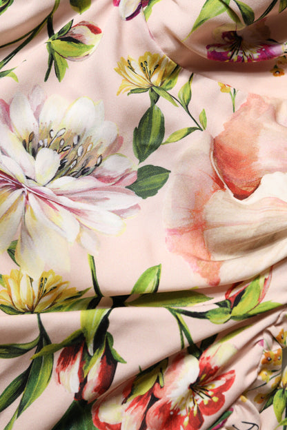 Vestido Midi Ajustado y Acampanado de Seda Floral Rosa de Dolce & Gabbana