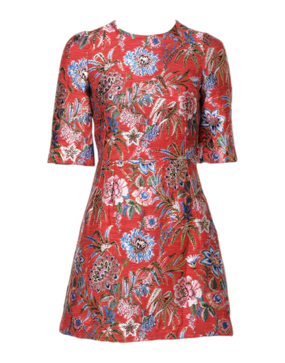 Minivestido evasé de jacquard floral rojo de Dolce & Gabbana