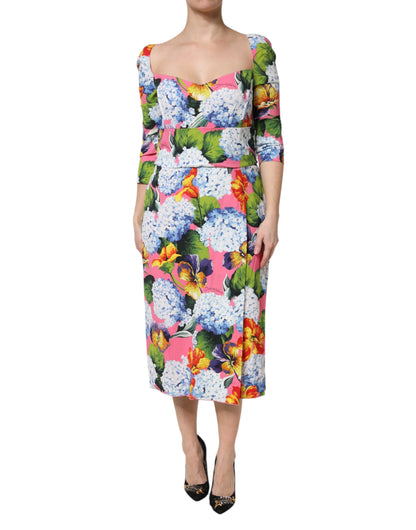 Vestido midi tipo tubo plisado floral multicolor de Dolce & Gabbana
