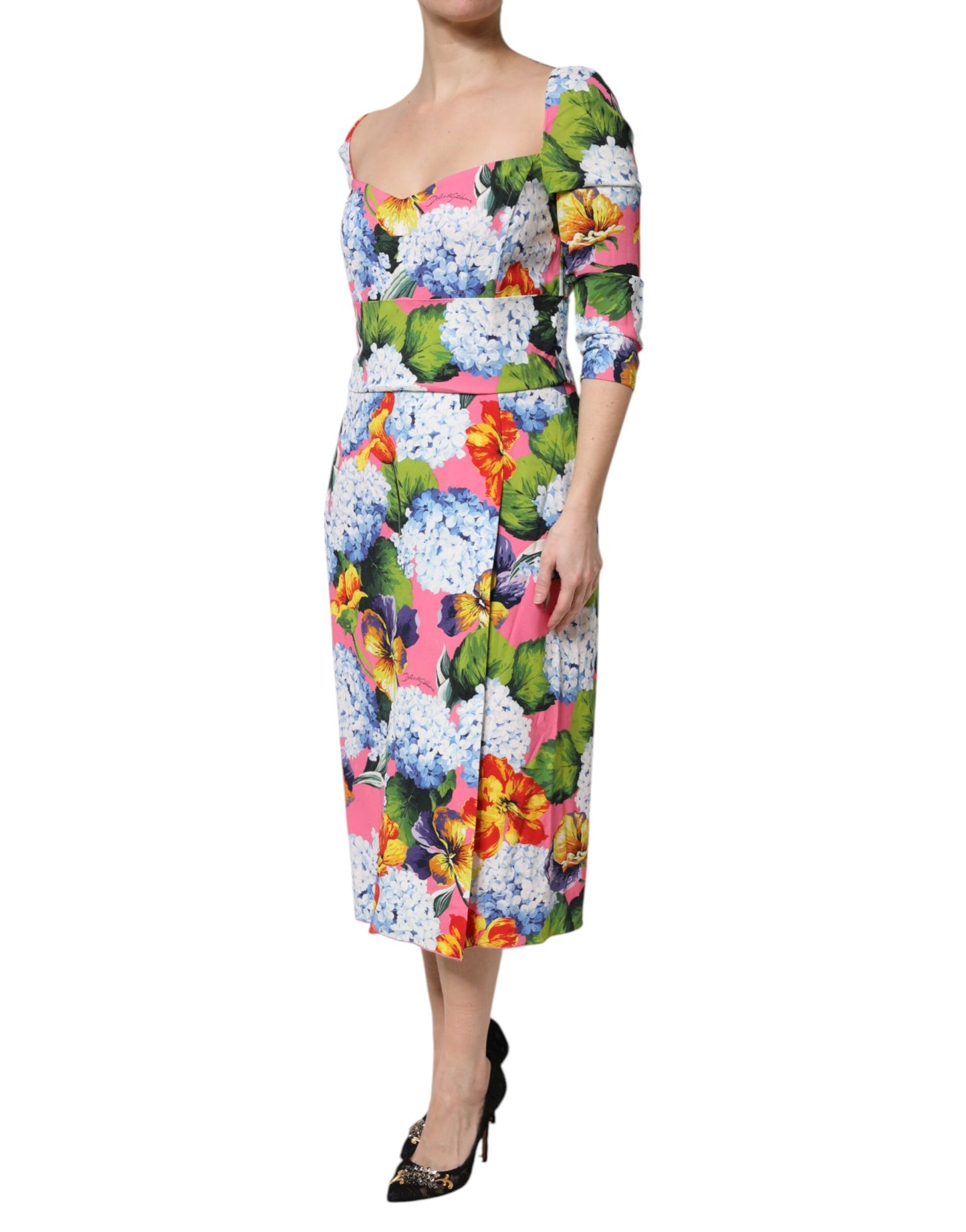 Vestido midi tipo tubo plisado floral multicolor de Dolce & Gabbana