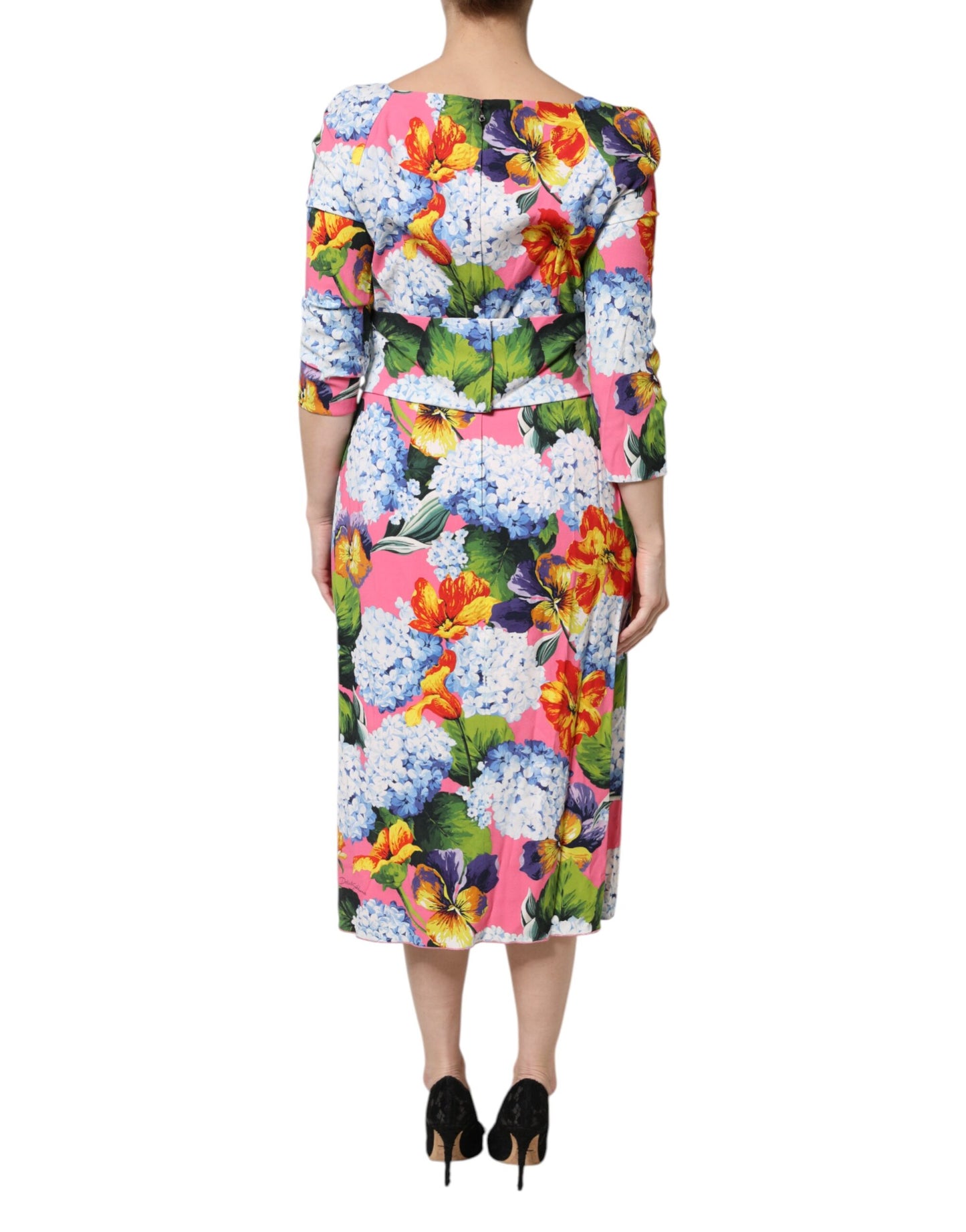 Vestido midi tipo tubo plisado floral multicolor de Dolce & Gabbana