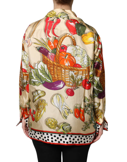 Top de seda de manga larga con estampado de vegetales multicolor Dolce & Gabbana