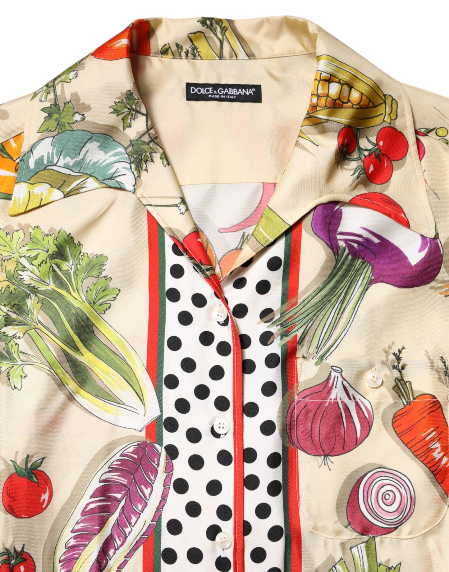 Top de seda de manga larga con estampado de vegetales multicolor Dolce & Gabbana
