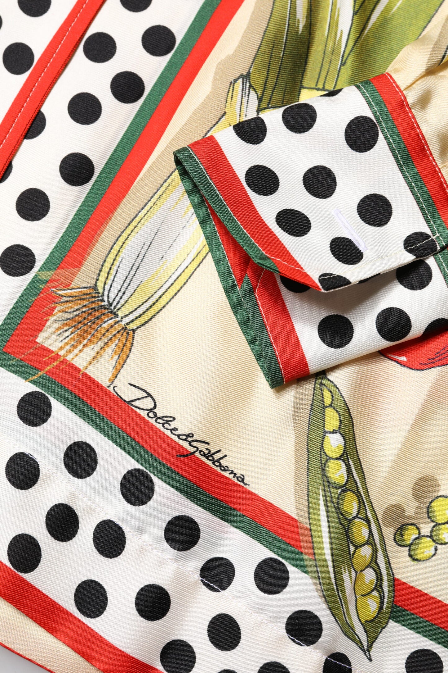 Top de seda de manga larga con estampado de vegetales multicolor Dolce & Gabbana