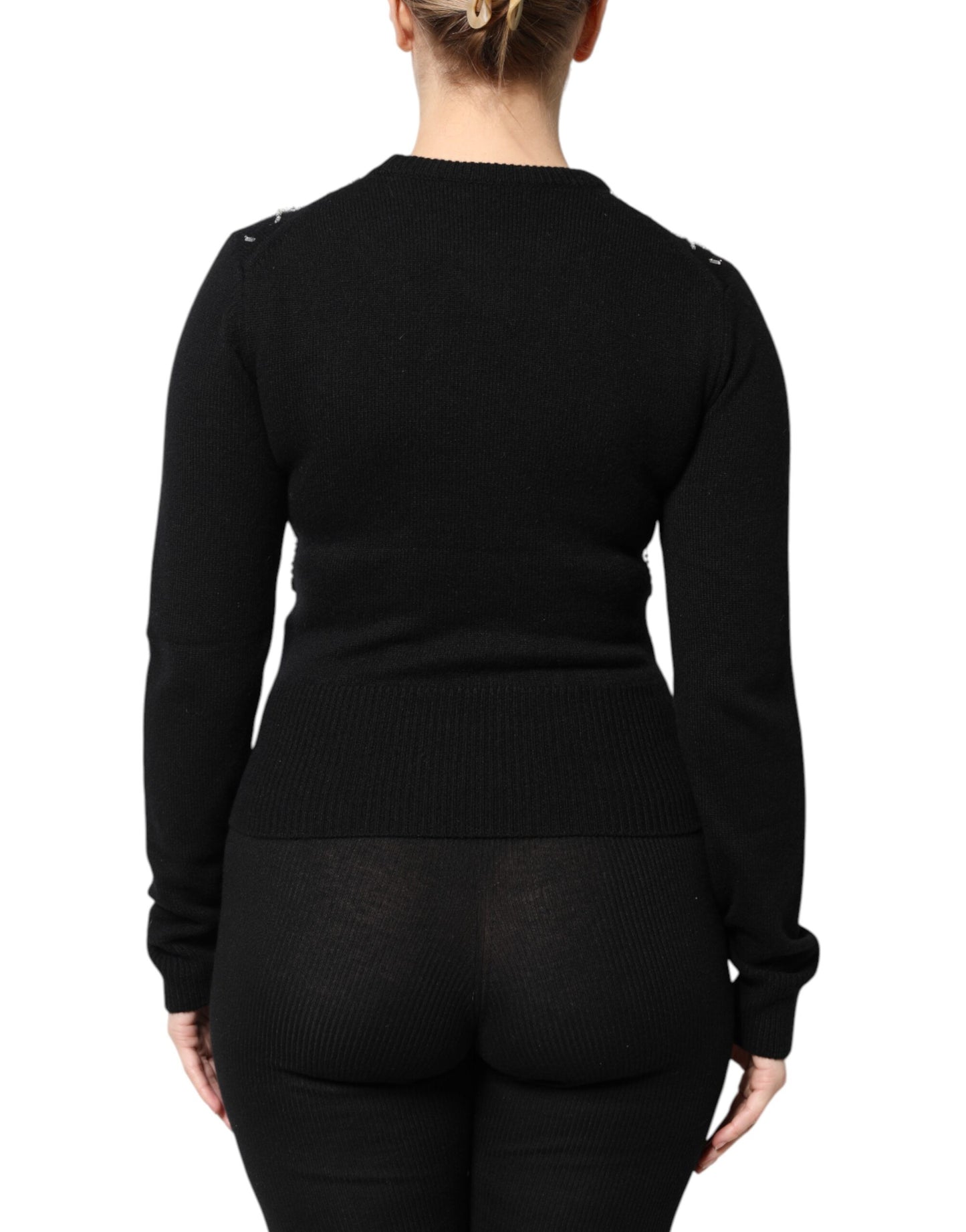 Top de manga larga de cachemira negra con adornos de Dolce & Gabbana